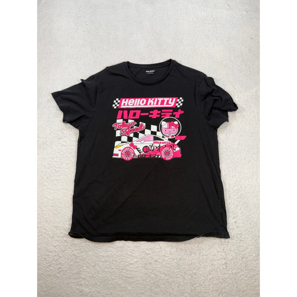 Old Navy Hello Kitty Tokyo Speed Graphic Tee Black Pink Race Car T-Shirt Large